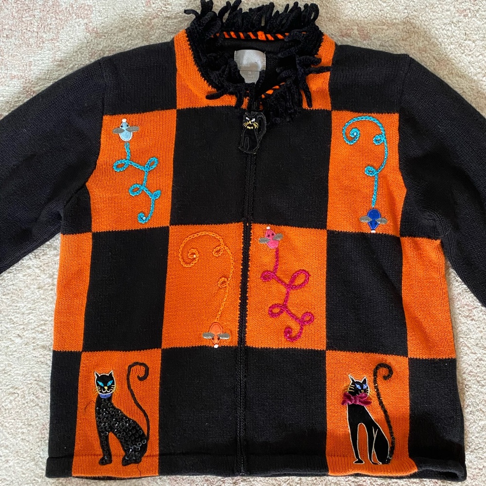 Vintage Berek Black Cat Halloween Style Sweater